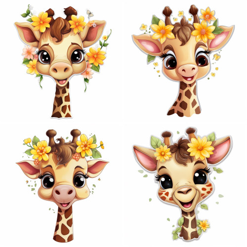 Sárga virágos zsiráfos gyerek falmatrica | 8 + 24 db-os szett | 80 cm x 80 cm Sárga virágos zsiráfos gyerek falmatrica | 8 + 24 db-os szett | 80 cm x 80 cm