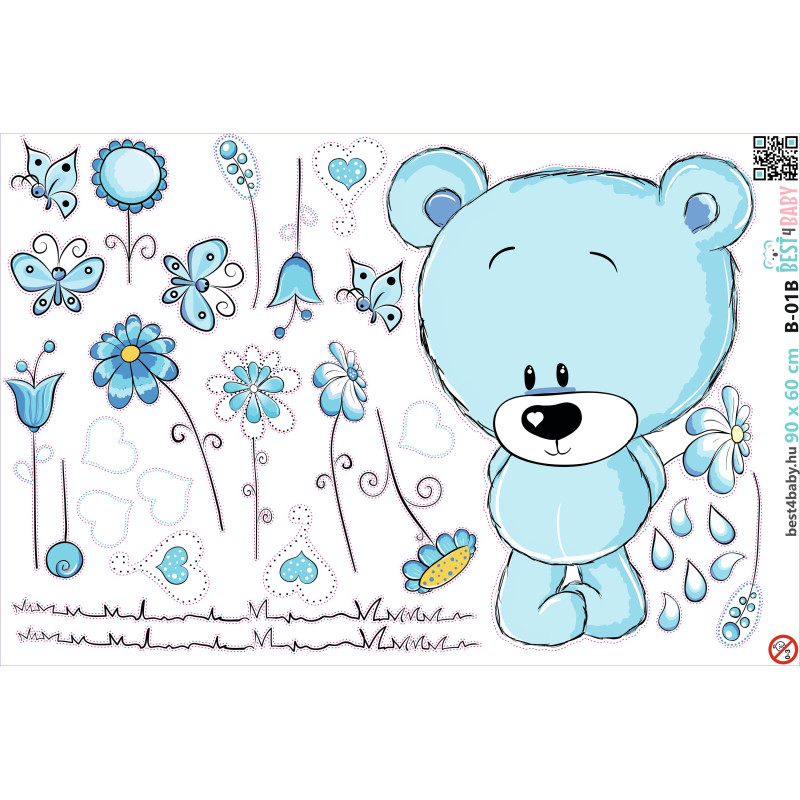 Maci kék virágokkal | 30 db-os szett | 70 cm x 45 cm-től