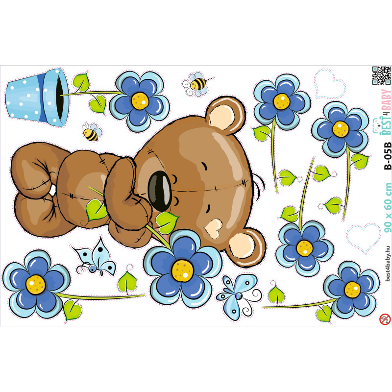 Maci kék virágokkal, kisfiú | 11 db-os szett | 70 cm x 45 cm-től