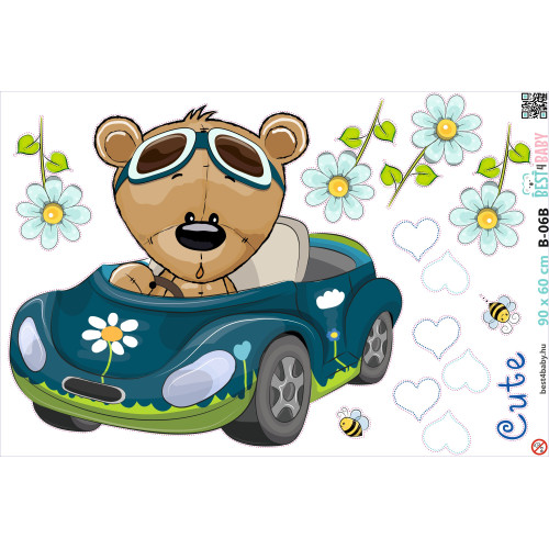 Autós falmatrica, teddy maci kék autóban, sapkában | 14 db-os szett | 70 cm x 45 cm-től Autós falmatrica, teddy maci kék autóban, sapkában | 14 db-os szett | 70 cm x 45 cm-től