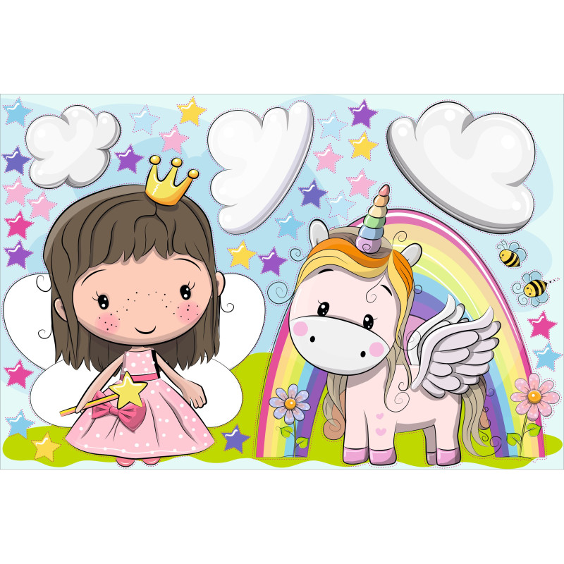 Királylány, unikornis falmatrica | 33 db-os szett | 70 cm x 45 cm-től
