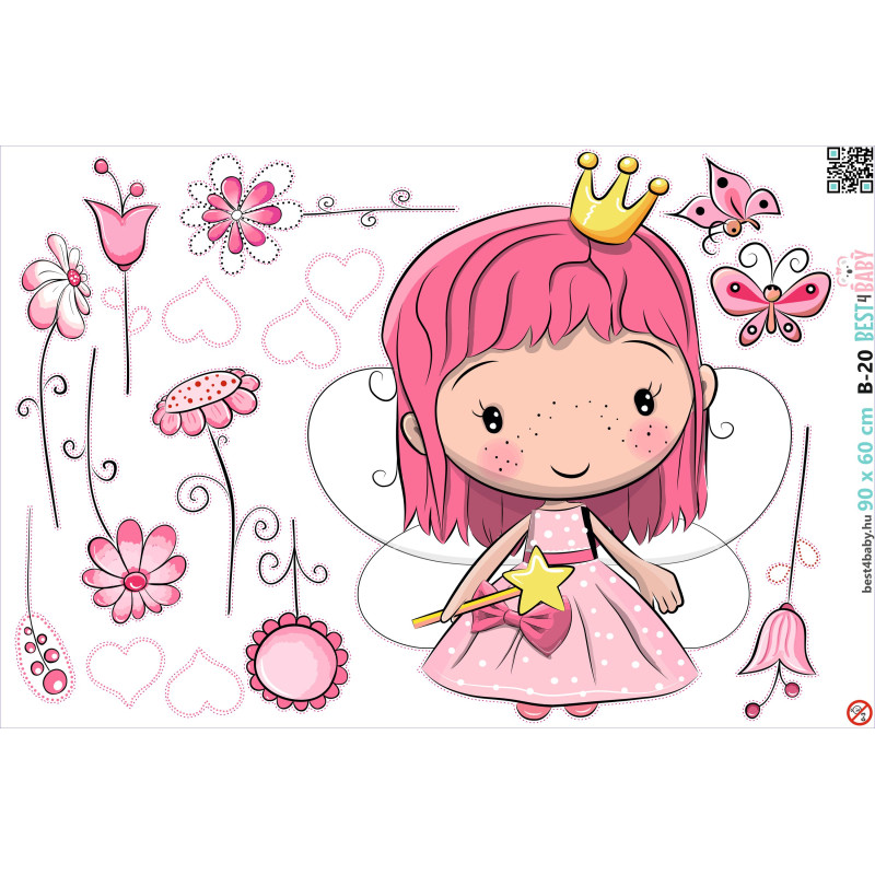 Királylány falmatrica, pink | 16 db-os szett | 70 cm x 45 cm-től