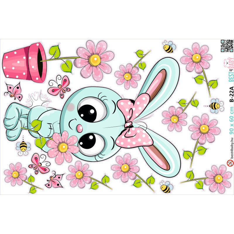 Nyuszis virággal falmatrica | 18 db-os szett | 70 cm x 45 cm-től Nyuszis virággal falmatrica | 18 db-os szett | 70 cm x 45 cm-től