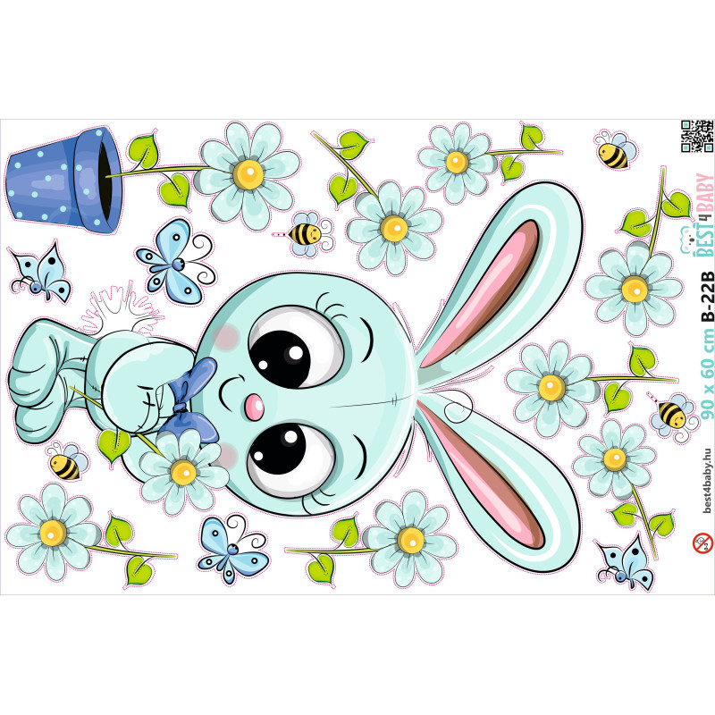 Nyuszis virággal, nyakkendőben falmatrica | 17 db-os szett | 70 cm x 45 cm-től