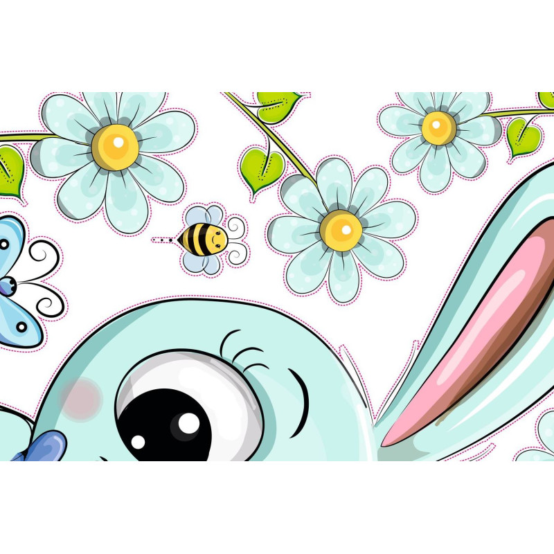 Nyuszis virággal, nyakkendőben falmatrica | 17 db-os szett | 70 cm x 45 cm-től