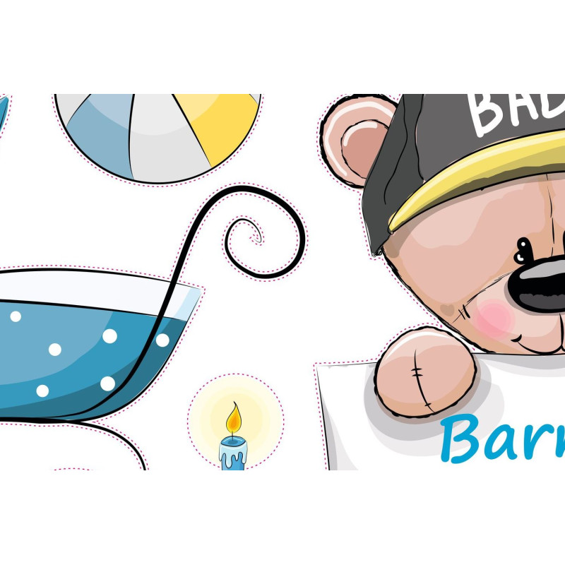 Maci kisfiú pár falmatrica, babakocsis, GYEREK NÉVVEL | 14 db-os szett | 70 cm x 45 cm-től