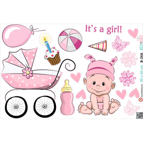 Kislány babás falmatrica, babakocsis| 157 db-os szett | 70 cm x 45 cm-től