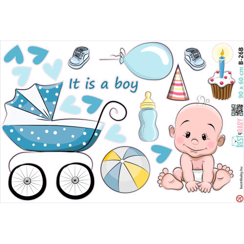 Kisfiú babás falmatrica, babakocsis | 18 db-os szett | 70 cm x 45 cm-től Kisfiú babás falmatrica, babakocsis | 18 db-os szett | 70 cm x 45 cm-től