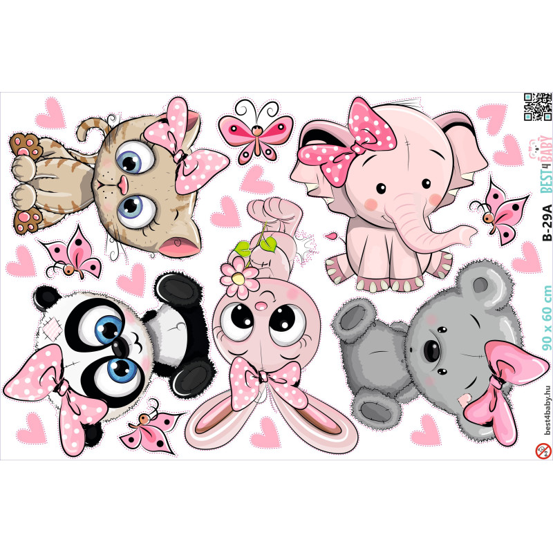 Állatos kislány falmatrica csomag | 20 db-os szett | 70 cm x 45 cm-től