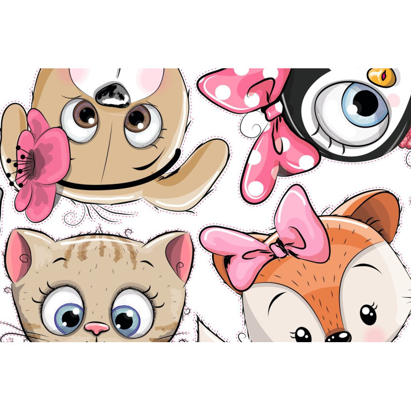 Állatos kislány falmatrica csomag, Macska, Viziló, Róka, Kutya, Pingvin, Bárány | 27 db-os szett | 70 cm x 45 cm-től