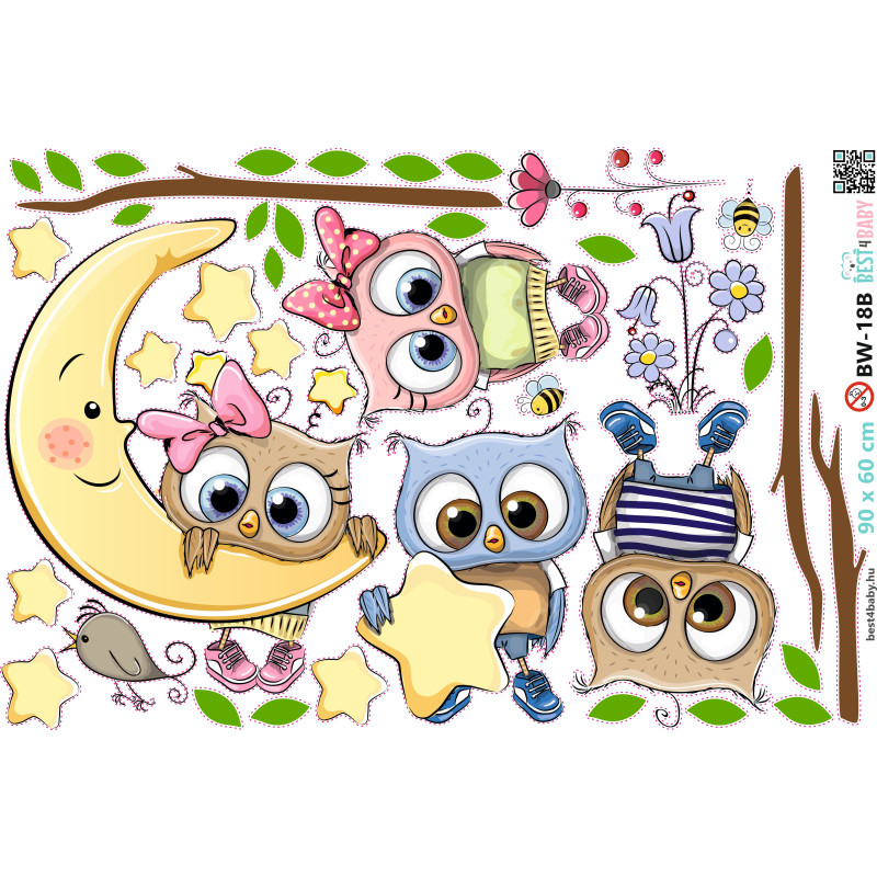 Bagoly kislány és kisfiú falmatrica csomag | 39 db-os szett | 70 cm x 45 cm-től Bagoly kislány és kisfiú falmatrica csomag | 39 db-os szett | 70 cm x 45 cm-től