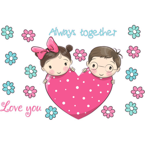 Gyerekek szív mögött - always together feliratos falmatrica | 23 db-os szett | 70 cm x 45 cm-től Gyerekek szív mögött - always together feliratos falmatrica | 23 db-os szett | 70 cm x 45 cm-től