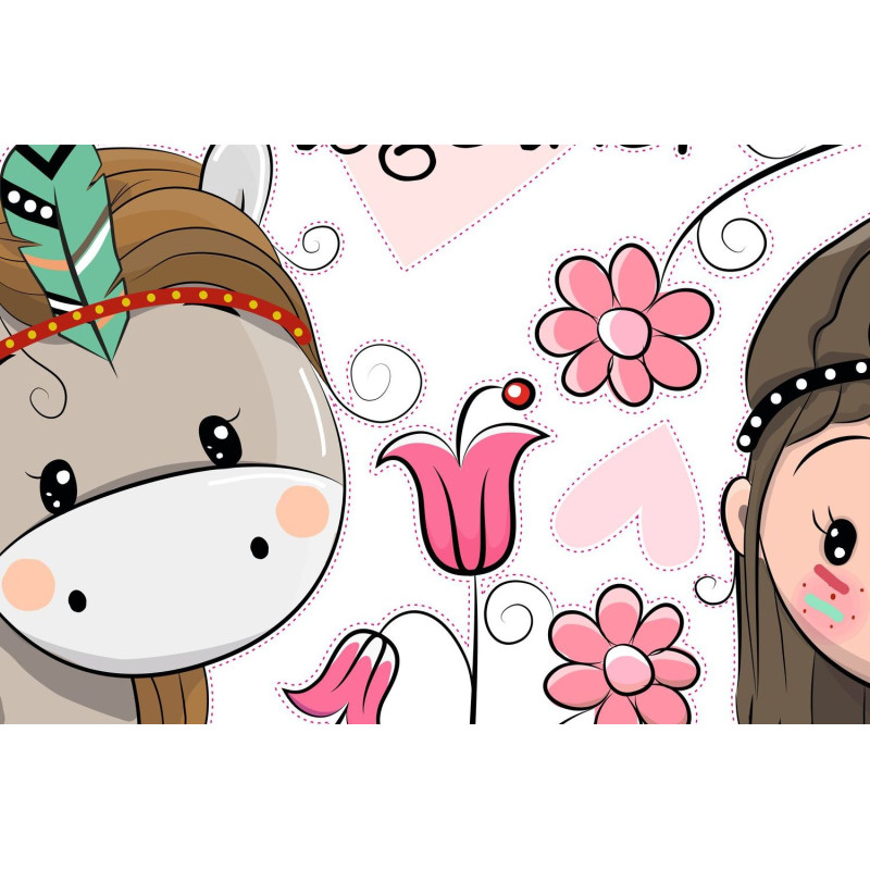 Indián kislány falmatrica,lóval | 14 db-os szett | 70 cm x 45 cm-től