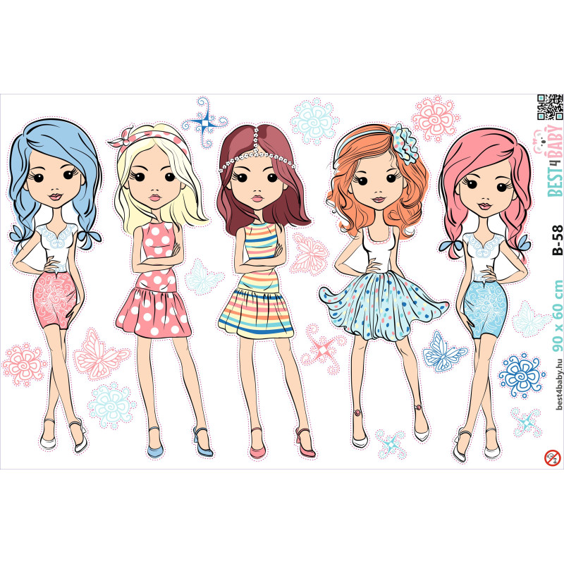 Divatos lányos falmatrica | 19 db-os szett | 70 cm x 45 cm-től