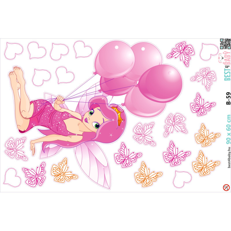 Pink tündér lufival falmatrica | 23 db-os szett | 70 cm x 45 cm-től