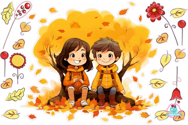 Gyerekek őszi falmatrica  |  19+ db-os szett | 70 cm x 45 cm-től