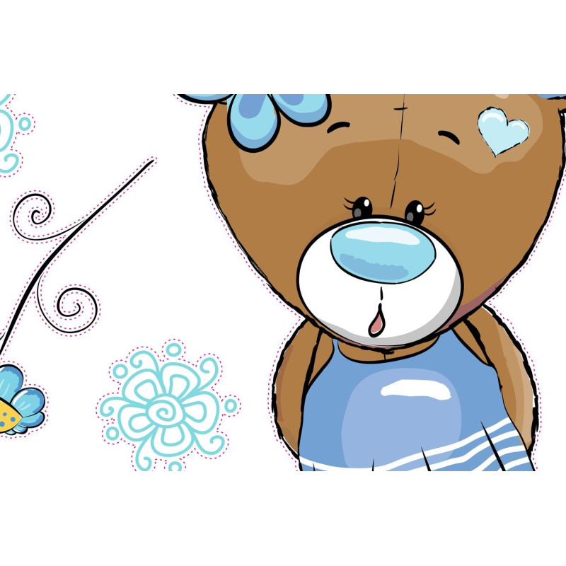 Kék maci kislány virágokkal, falmatrica | 17 db-os szett | 70 cm x 45 cm-től