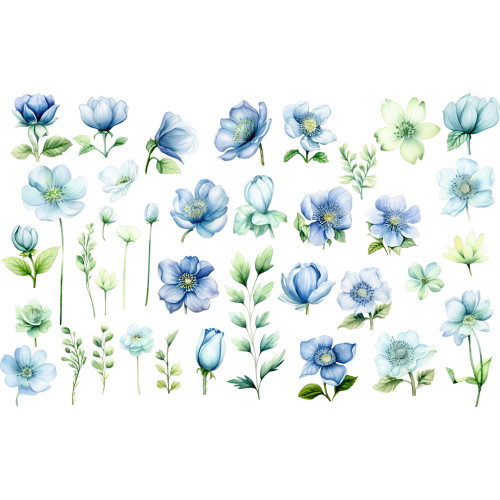 Virágos falmatrica, kék PRÉMIUM | 37 db-os szett | 70 cm x 45 cm