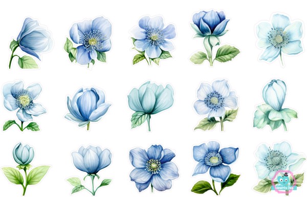 Kék virágos falmatrica | 15 db-os szett | 70 cm x 45 cm