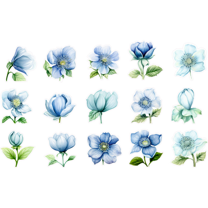 Kék virágos falmatrica | 15 db-os szett | 70 cm x 45 cm