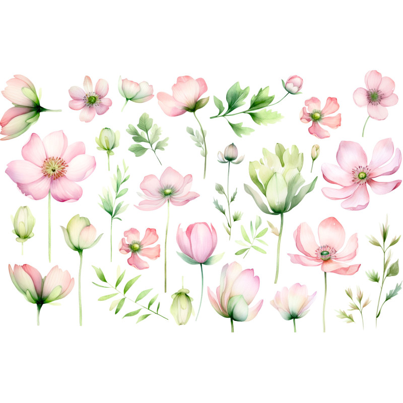 Virágos falmatrica, pink PRÉMIUM | 29 db-os szett | 70 cm x 45 cm Virágos falmatrica, pink PRÉMIUM | 29 db-os szett | 70 cm x 45 cm