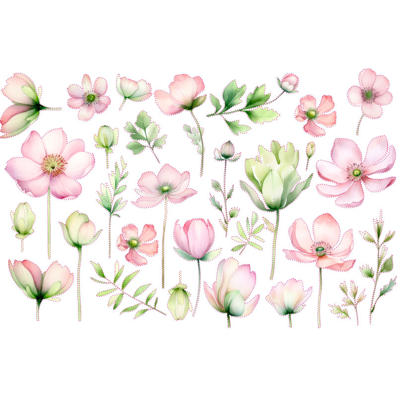 Virágos falmatrica, pink PRÉMIUM | 29 db-os szett | 70 cm x 45 cm Virágos falmatrica, pink PRÉMIUM | 29 db-os szett | 70 cm x 45 cm