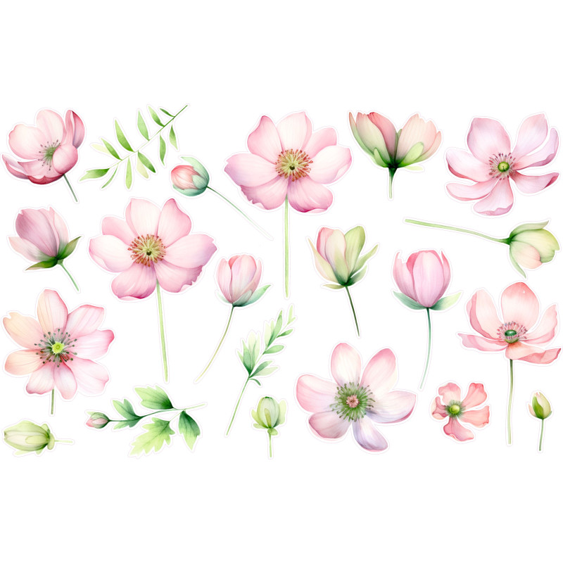 Rózsaszín virágos falmatrica | 21 db-os szett | 70 cm x 45 cm