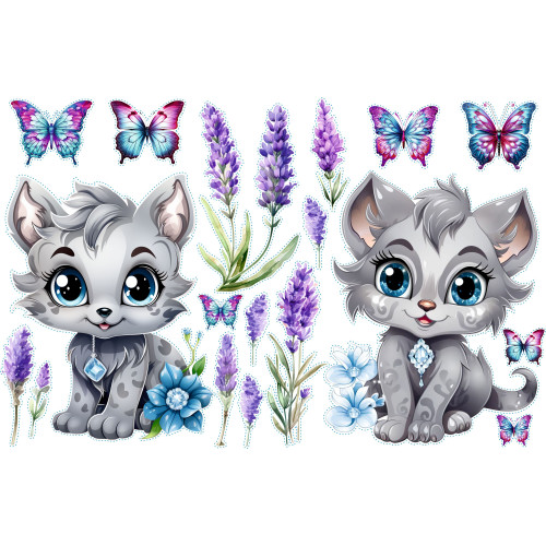 Cicás falmatrica levendula virágokkal, lepkés| 18 db-os szett | 70 cm x 45 cm