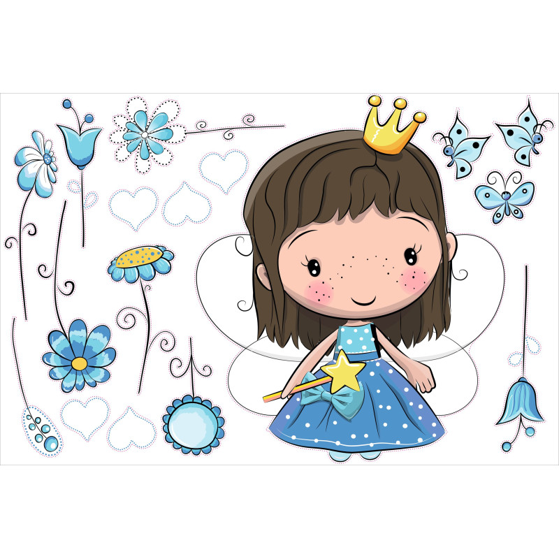 Királylány falmatrica, kék | 17 db-os szett | 70 cm x 45 cm-től