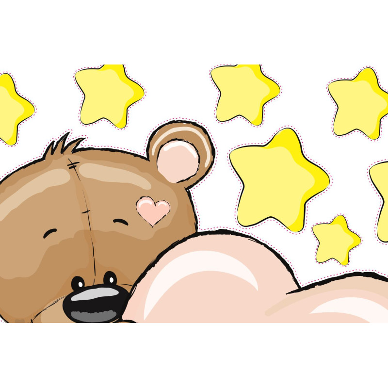 Szerelmes maci sárga csillagos bézs szíves falmatrica gyerekszobába| 24 db-os szett | 70 cm x 45 cm-től