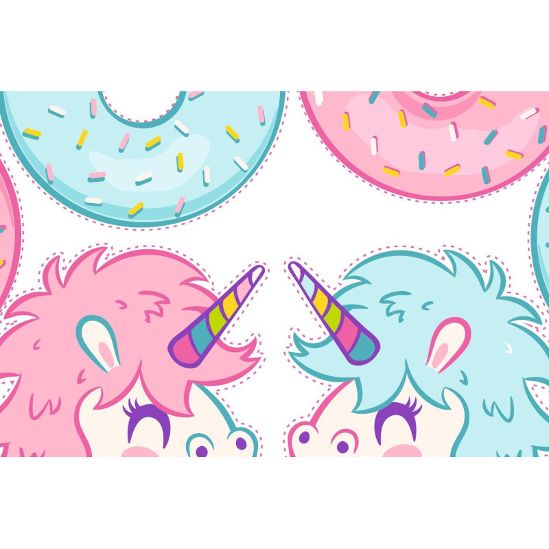 Egyszarvú és fánk türkiz- rózsaszín gyerekszoba falmatrica szett | 9 db-os szett | 70 cm x 45 cm-től