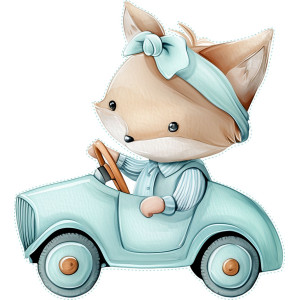 Róka kislány autót vezet gyerek falmatrica