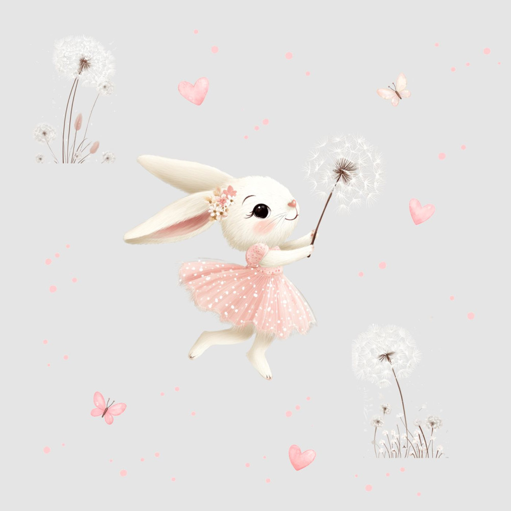 Balerina nyuszis kislány tapéta - szürke | 50 cm x 250 cm