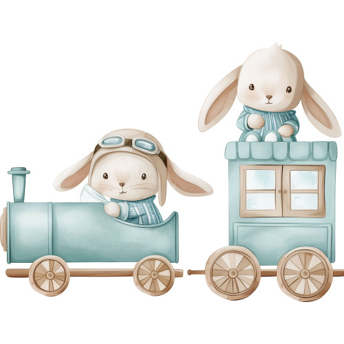 Vonatos nyuszi gyerek falmatrica