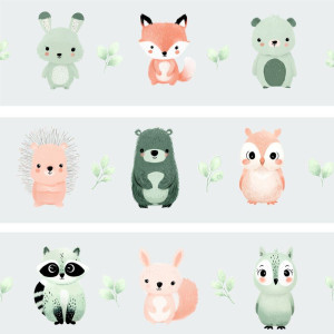 Erdei állatok bordűr - szürke | 16 x 500 cm