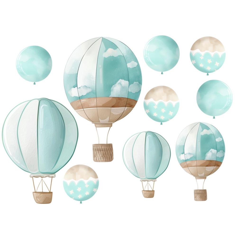 Hőlégballon és lufik, kiegészítő falmatrica szett, kék Hőlégballon és lufik, kiegészítő falmatrica szett, kék