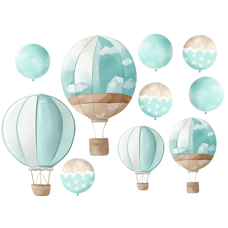 Hőlégballon és lufik, kiegészítő falmatrica szett, kék Hőlégballon és lufik, kiegészítő falmatrica szett, kék