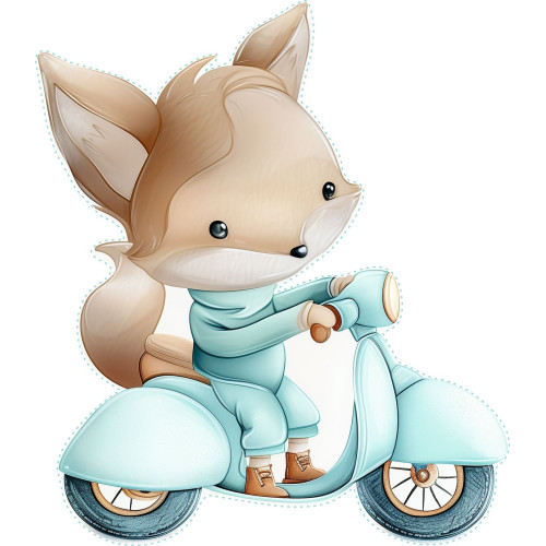 Róka kisfiú motorozik gyerek falmatrica