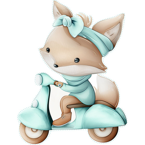 Róka kislány robogót vezet gyerek falmatrica