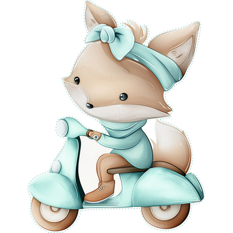 Róka kislány robogót vezet gyerek falmatrica