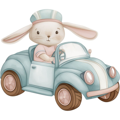 Nyuszi fiú autózik kék falmatrica