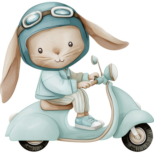 Nyuszi robogóval kék falmatrica