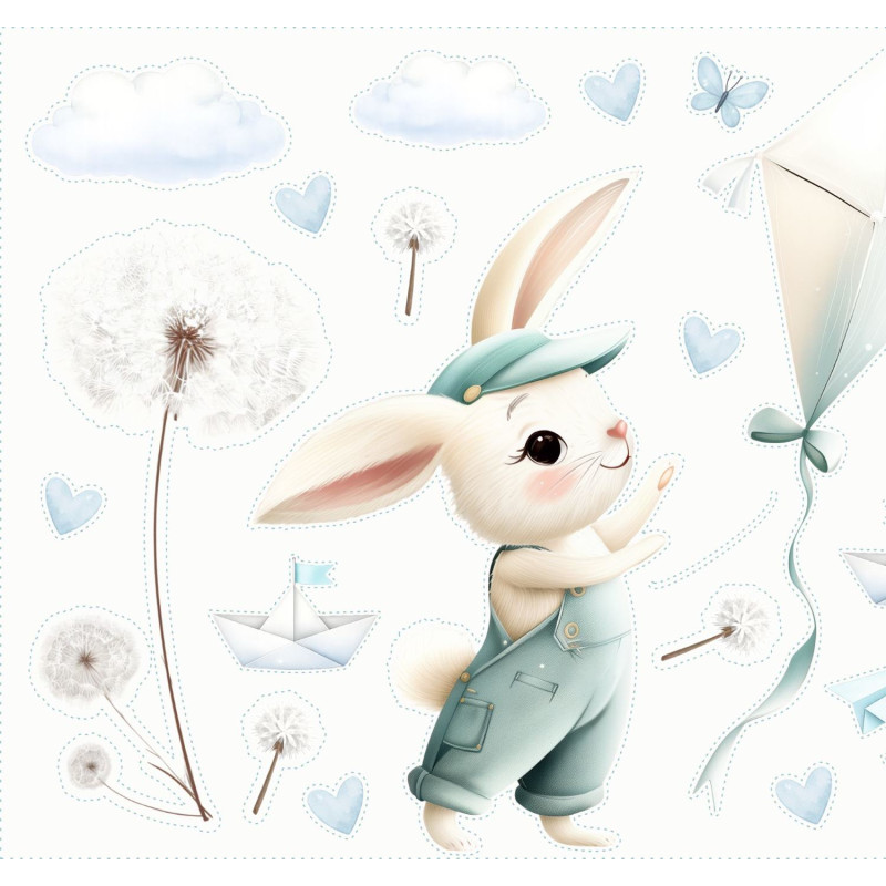 Nyuszi kisfiú gyerekszoba falmatrica, papírsárkány röptetés | 100 x 60 cm Nyuszi kisfiú gyerekszoba falmatrica, papírsárkány röptetés | 100 x 60 cm