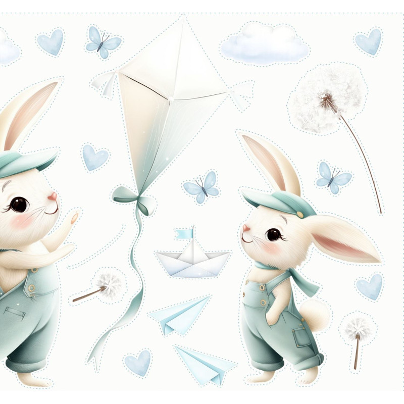 Nyuszi kisfiú gyerekszoba falmatrica, papírsárkány röptetés | 100 x 60 cm Nyuszi kisfiú gyerekszoba falmatrica, papírsárkány röptetés | 100 x 60 cm