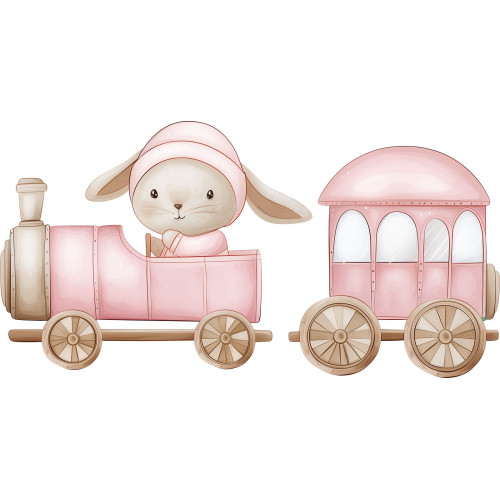 Nyuszi kislány vonaton masiniszta, pink kislány falmatrica
