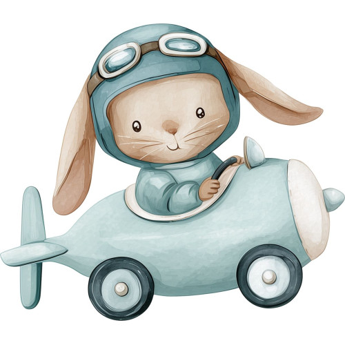 Nyuszi repülőgépet vezet gyerek falmatrica