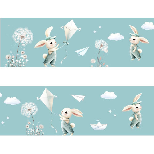 Nyuszi kisfiú papírrepülős bordűr - világoskék| 16 x 500 cm Nyuszi kisfiú papírrepülős bordűr - világoskék| 16 x 500 cm