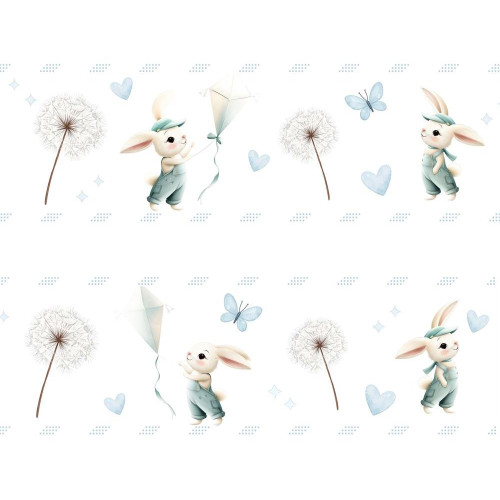 Nyuszi kisfiú papírrepcsis bordűr - fehér | 16 x 500 cm Nyuszi kisfiú papírrepcsis bordűr - fehér | 16 x 500 cm