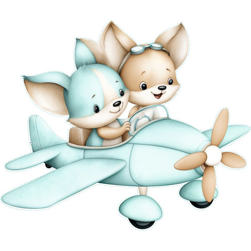 Gyerek rókák repülőgépen utaznak gyerekszoba falmatrica