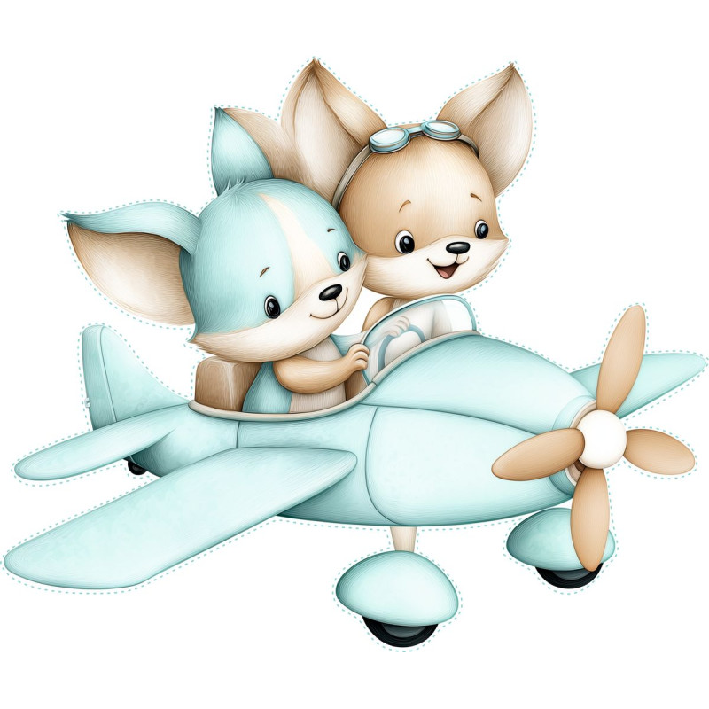 Gyerek rókák repülőgépen utaznak gyerekszoba falmatrica Gyerek rókák repülőgépen utaznak gyerekszoba falmatrica